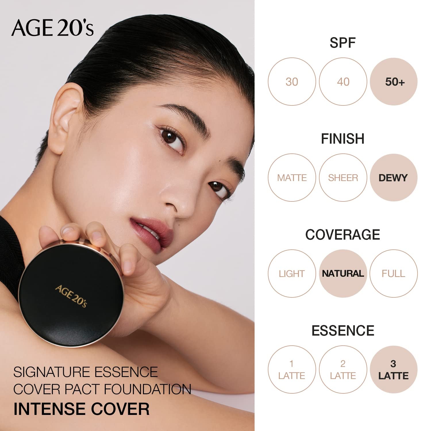 AGE 20'S Signature Intense Sunscreen SPF 50+ Foundation, Natural Coverage, Cushion Korean Makeup, 71% Essence Natural Dewy Finish, Refill Included, 23 Medium Beige (0.49 Oz X2 Ea)