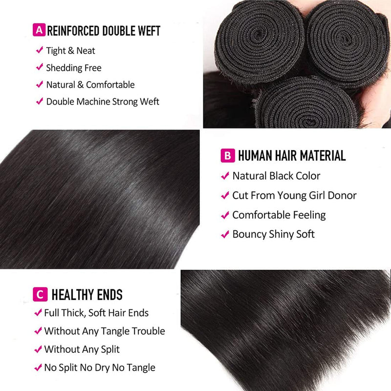 10A Straight Hair Bundles Brazilian Virgin Human Hair Bundles Straight 18 20 22 Inch 100% Unprocessed Virgin Hair Straight Weave Bundles Human Hair 3 Bundles Deals
