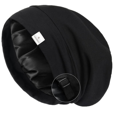 Silk Satin Bonnet Hair Wrap for Sleeping - Adjustable Stay on Silk Lined Slouchy Beanie Hat for Curly Hair and Braids