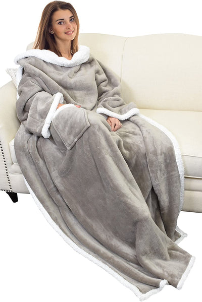 Sherpa Wearable Blanket with Sleeves Arms, Super Soft Warm Comfy Large Fleece Plush Sleeved TV Throws Wrap Robe Blanket for Adult Women and Men, Gift for Her