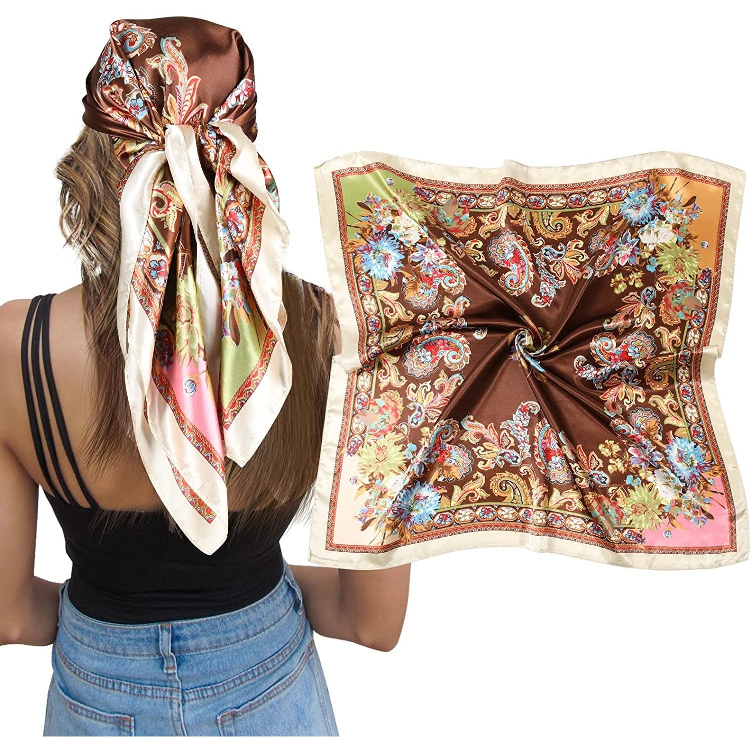 35" Large Square Satin Head Scarf - Silk Hair Scarf Square Hair Bandanas Large Scarf Sleeping Head Wraps for Women