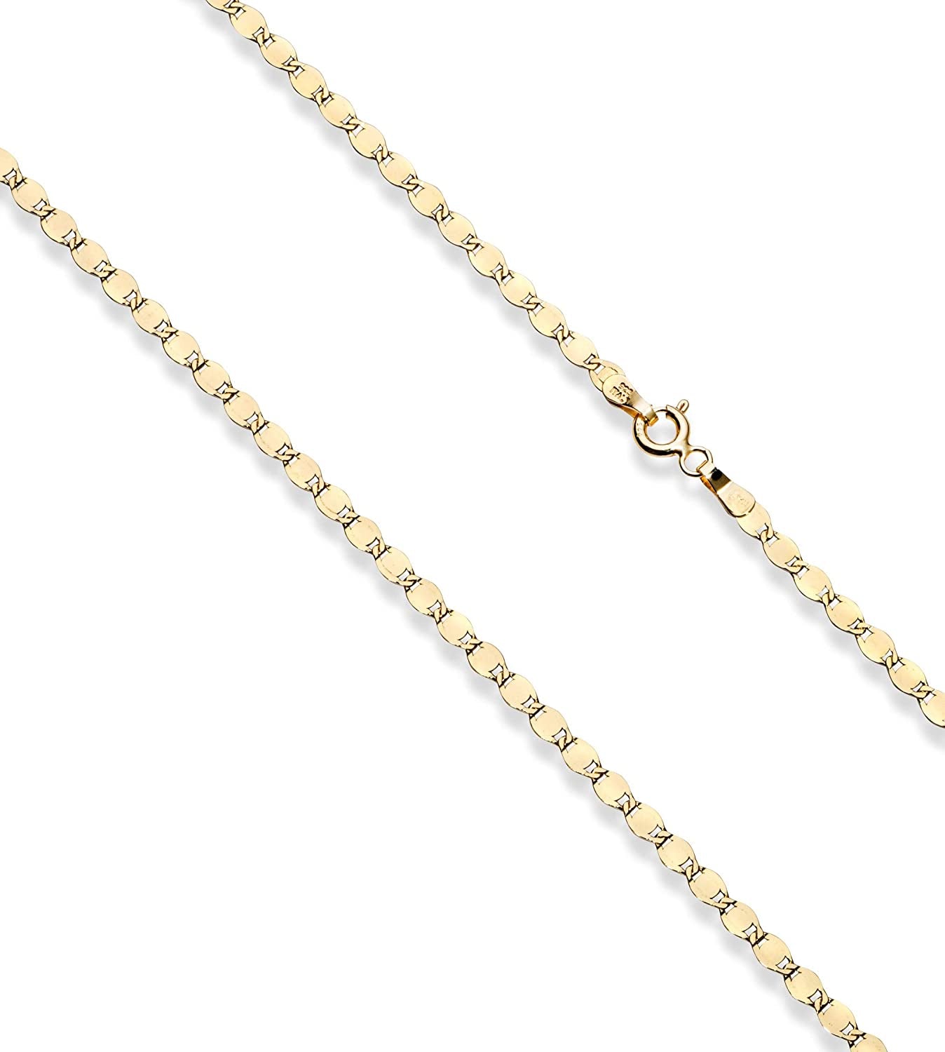 18K Gold over 925 Sterling Silver Italian Sparkle Mirror Link Chain Necklace for Women Teen Girls, Made in Italy