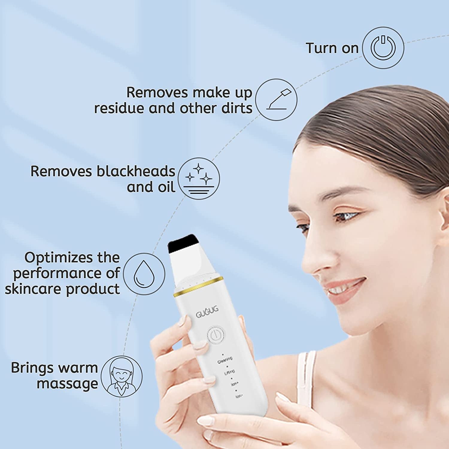 Skin Scrubber Skin Spatula Blackhead Remover with 4 Modes, Pore Spatula for Face, Facial Spatula for Deep Cleansing-White