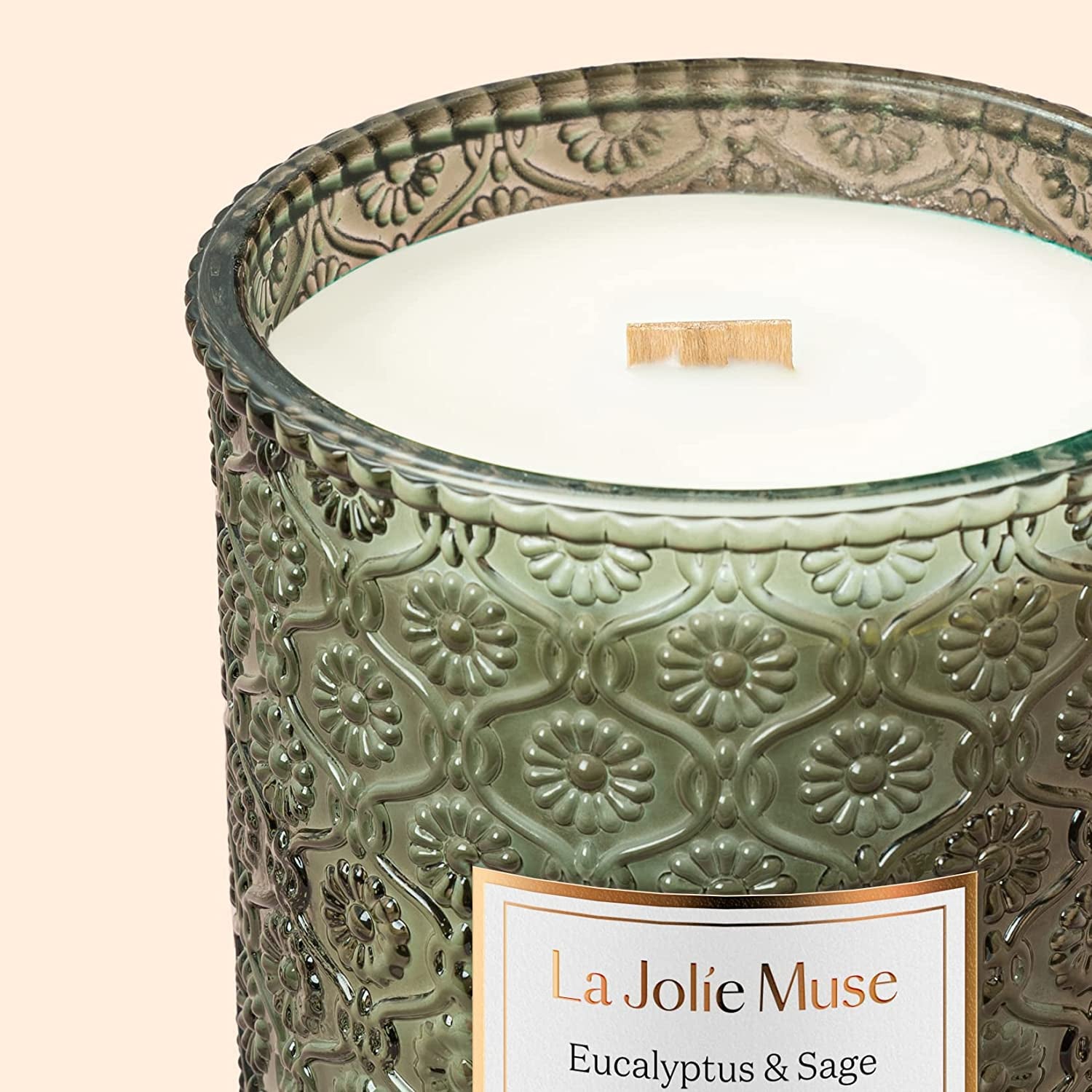Scented Candles Eucalyptus & Sage, Large Wood Wicked Candles, Decorative Candles in Glass, Natural Soy Wax, 19.4Oz 90Hours
