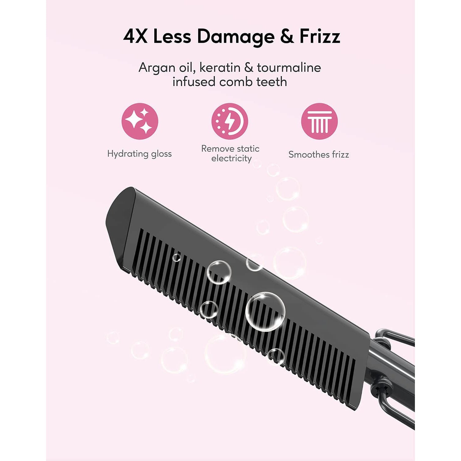Hot Comb Electric, Pressing Combs for Black Hair, Wigs & Beard, Anti-Scald Straightening Comb with Keratin & Argan Oil Infused Teeth, Temperatures Adjustable, 60 Min Auto Shut off Pink