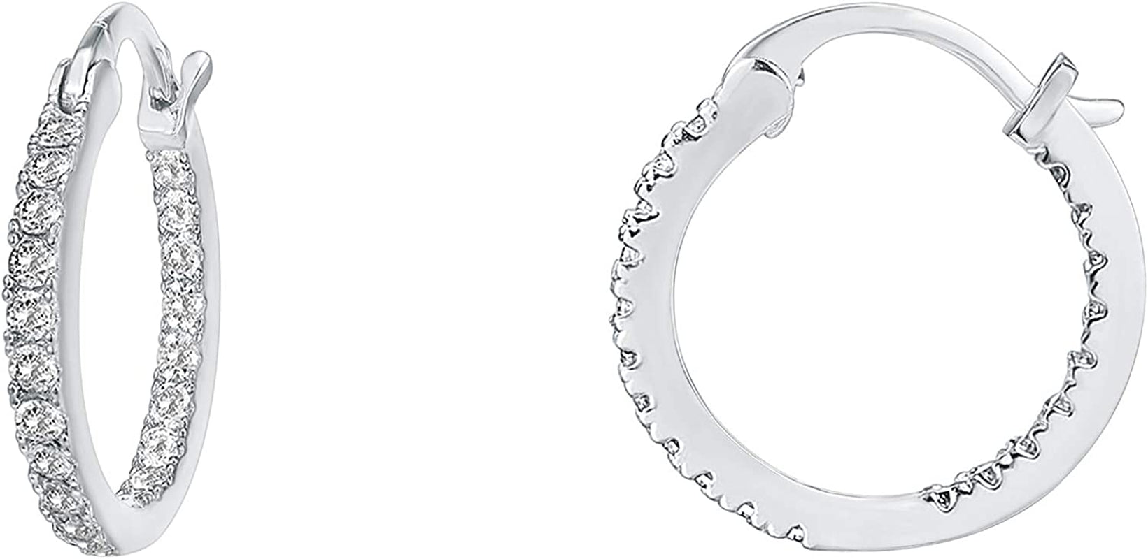 14K Gold Plated 925 Sterling Silver Post Cubic Zirconia Hoop Earrings 30/15Mm