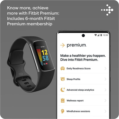 Fitbit Charge 5 Advanced Health & Fitness Tracker with Built-In GPS, Stress Management Tools, Sleep Tracking, 24/7 Heart Rate and More, Black/Graphite, One Size (S &L Bands Included)