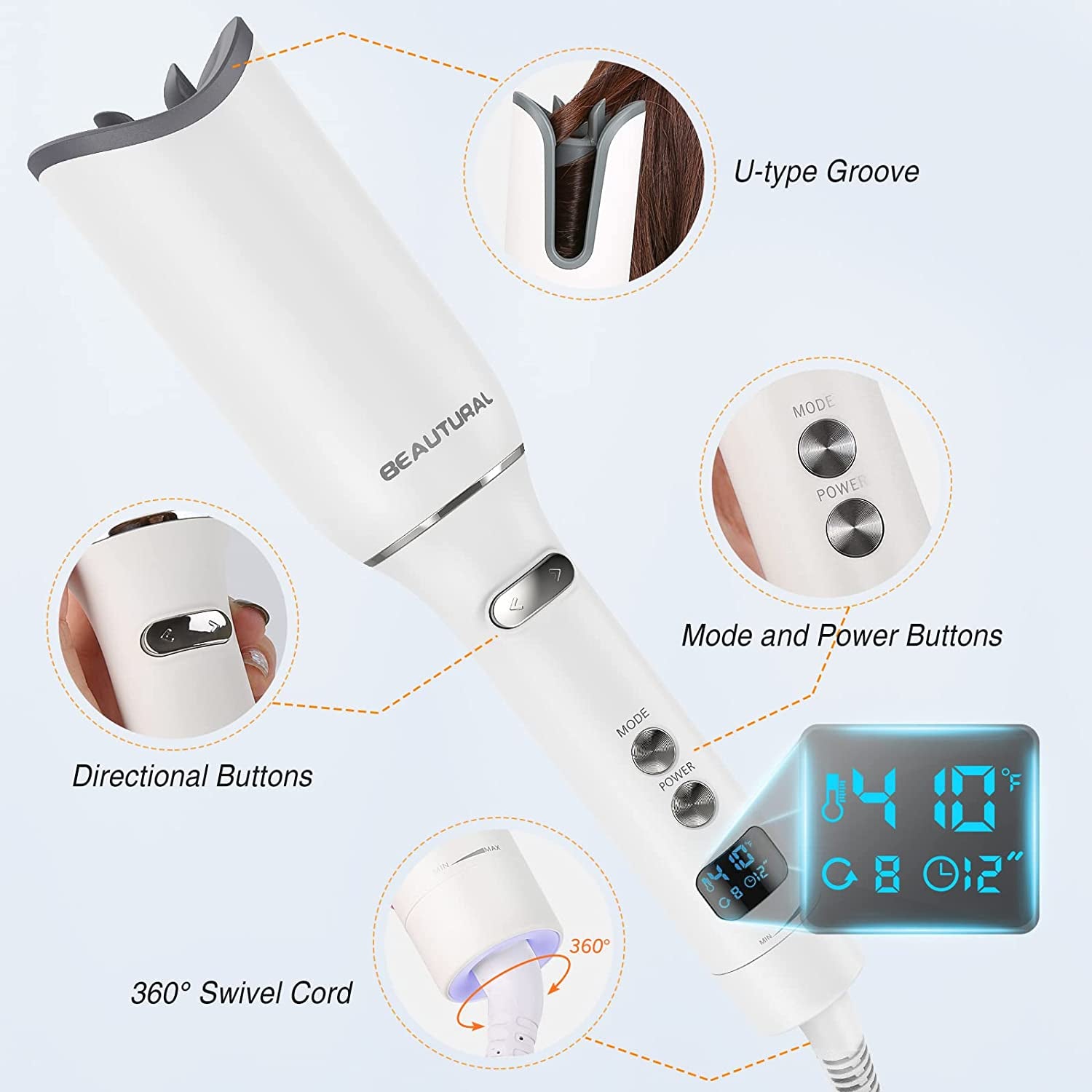 Automatic Hair Curler, Portable Auto Hair Curling Iron Wand with LCD Display, Adjustable 5 Temperature, 13 Curls and 10 Timer Settings, Fast Heating for Hair Styling