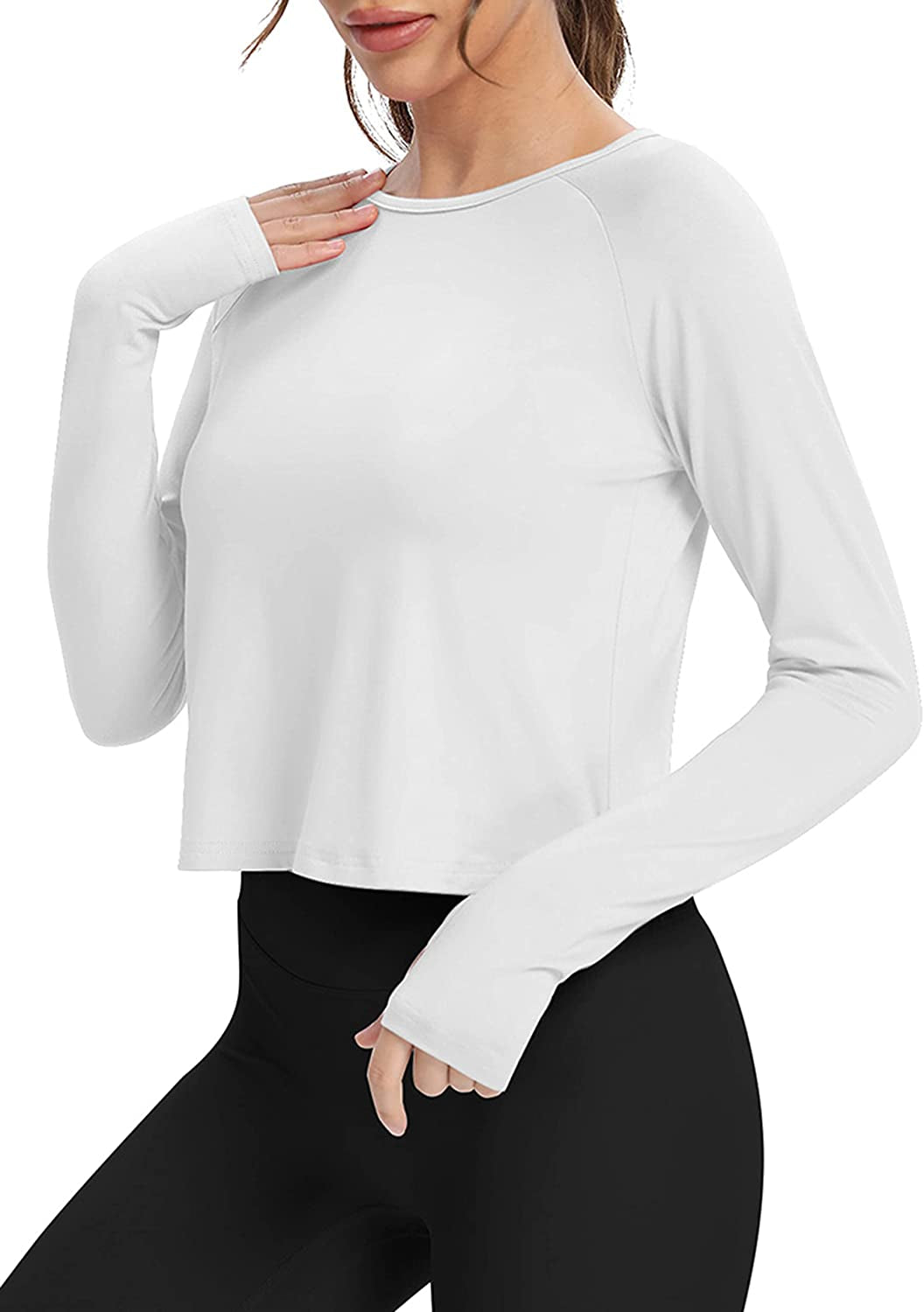 Long Sleeve Cropped Tops Athletic Workout Athletic Yoga Gym Crop Tops for Women