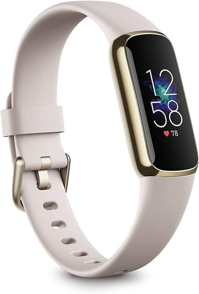 Fitbit Luxe Fitness and Wellness Tracker with Stress Management, Sleep Tracking and 24/7 Heart Rate, One Size S L Bands Included, Lunar White/Soft Gold Stainless Steel, 1 Count