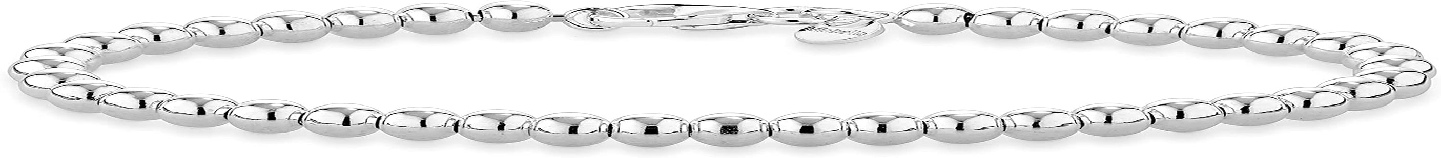 925 Sterling Silver Italian Handmade 4Mm Bead Ball Strand Chain Bracelet for Women 6.5, 7, 7.5, 8 Inch Made in Italy