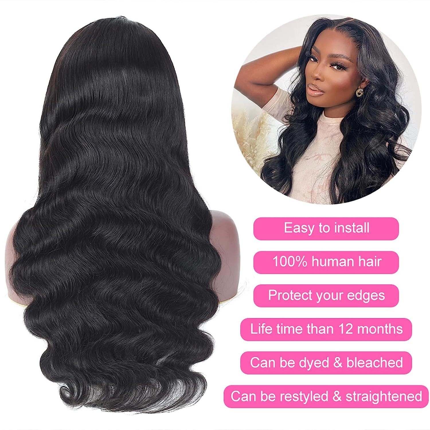 Body Wave Closure Wigs Human Hair 150% Density Glueless Wigs Human Hair Pre Plucked with Baby Hair 4X4 HD Transparent Lace Front Wigs for Black Women Bleached Knots Natural Color 16 Inch