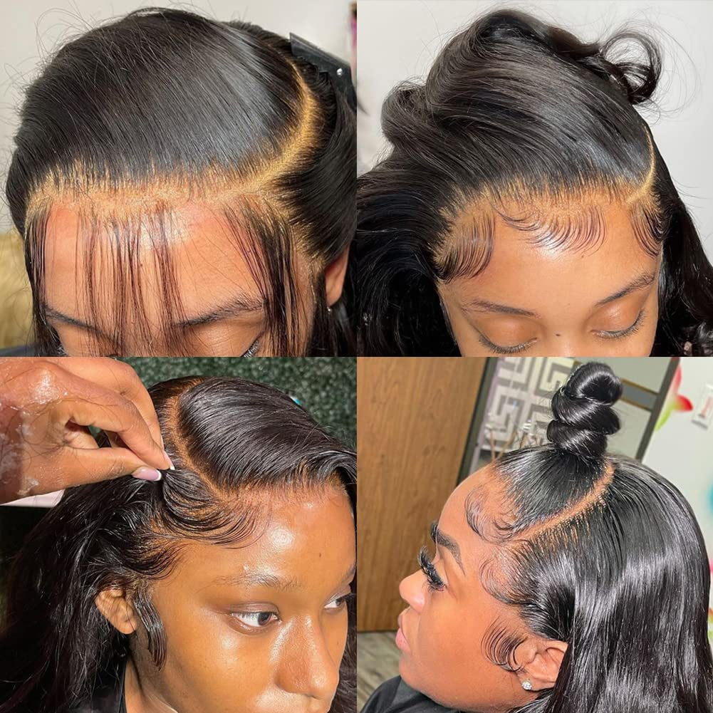 MDL 13X4 Lace Front Wigs Human Hair 180% Density Lace Front Wigs Human Hair Pre Plucked 100% Brazilian Virgin Hair Transparent Lace Frontal Wigs Human Hair Glueless (12 Inch, 13X4 Body Wave Wig)