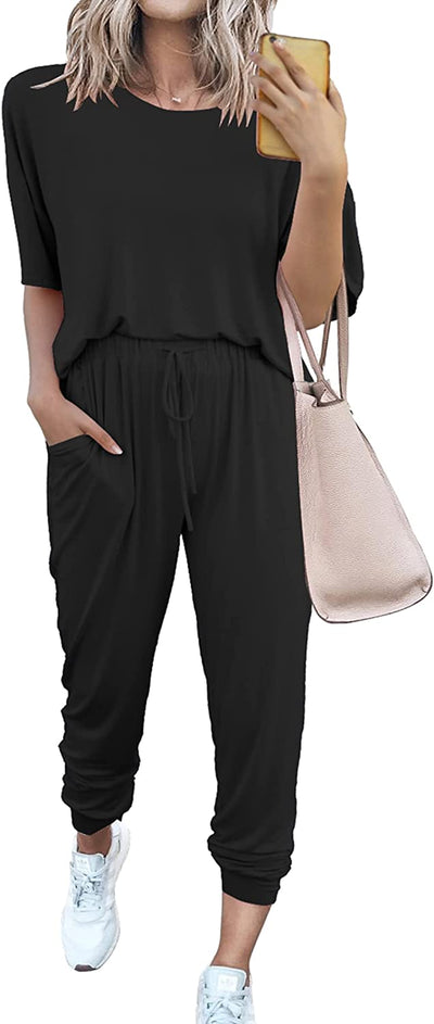 Women'S 2 Piece Outfit Short Sleeve Pullover with Drawstring Long Pants Tracksuit Jogger Set