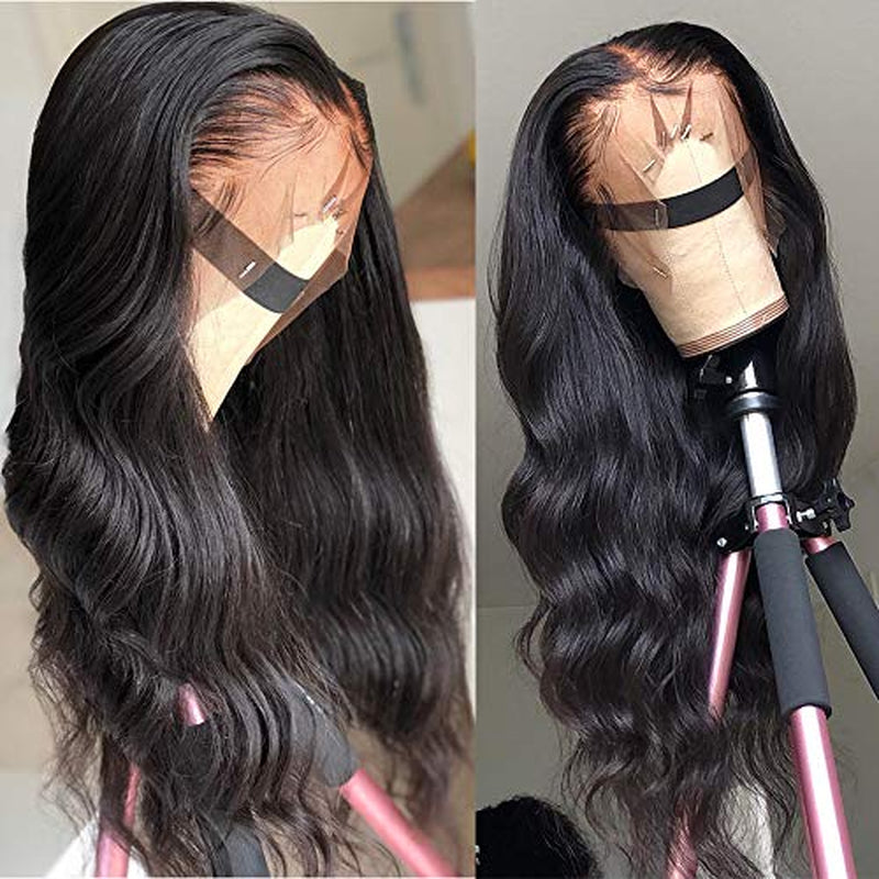 360 Body Wave Full Lace Frontal Wigs Human Hair 180 Density HD Transparent Body Wave Wigs Pre Plucked with Baby Hair Brazilian Virgin Lace Front Human Hair Wigs for Black Women Natural Color(20 Inch)