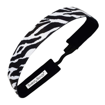 Womens Girls Headband - Non-Slip Velvet-Lined Exercise Hairband - Zebra Stripes Black White 1-Inch