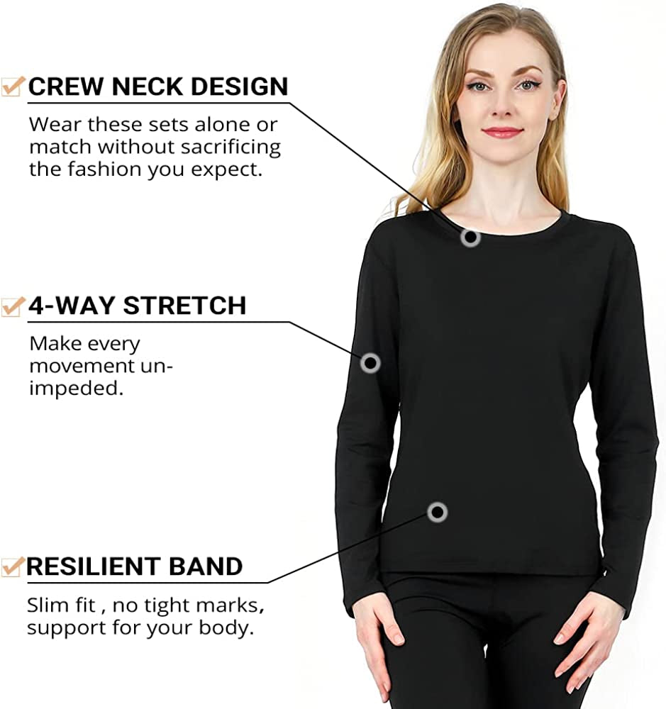 Thermal Underwear Women Ultra-Soft Set Base Layer Top & Bottom Long Johns with Fleece Lined Winter Warm