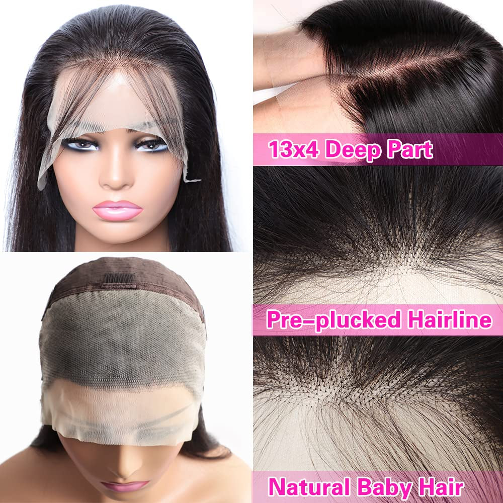 22 Inch Straight Lace Front Wigs Human Hair Pre Plucked Hairline 13X4 HD Transparent Lace Frontal Wigs with Baby Hair Glueless 180% Density Brazilian Virgin Human Hair Lace Front Wigs for Black Women Natural Color (22 Inch)