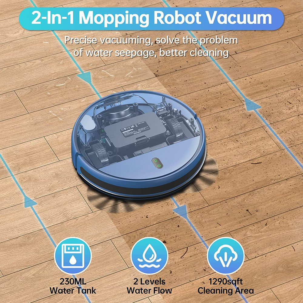 Robot Vacuum Cleaner, Robot Vacuum and Mop Combo Compatible with Alexa/Wifi/App, Self-Charging, 230ML Water Tank for Pet Hair, Hard Floors and Low Pile Carpet (Blue)