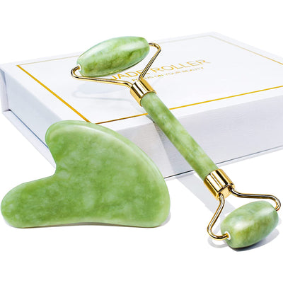 Jade Roller & Gua Sha Set Face Roller and Gua Sha Facial Tools for Skin Care Routine and Puffiness-Green