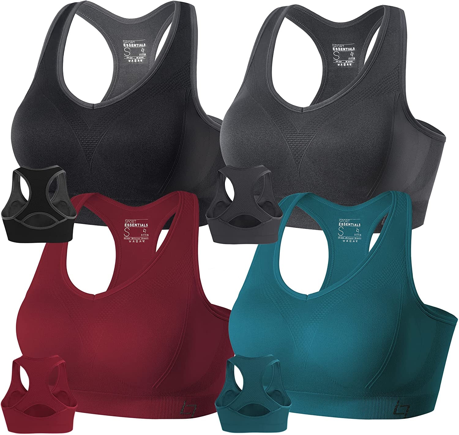 Racerback Sports Bras for Women - Padded Seamless High Impact Support for Yoga Gym Workout Fitness