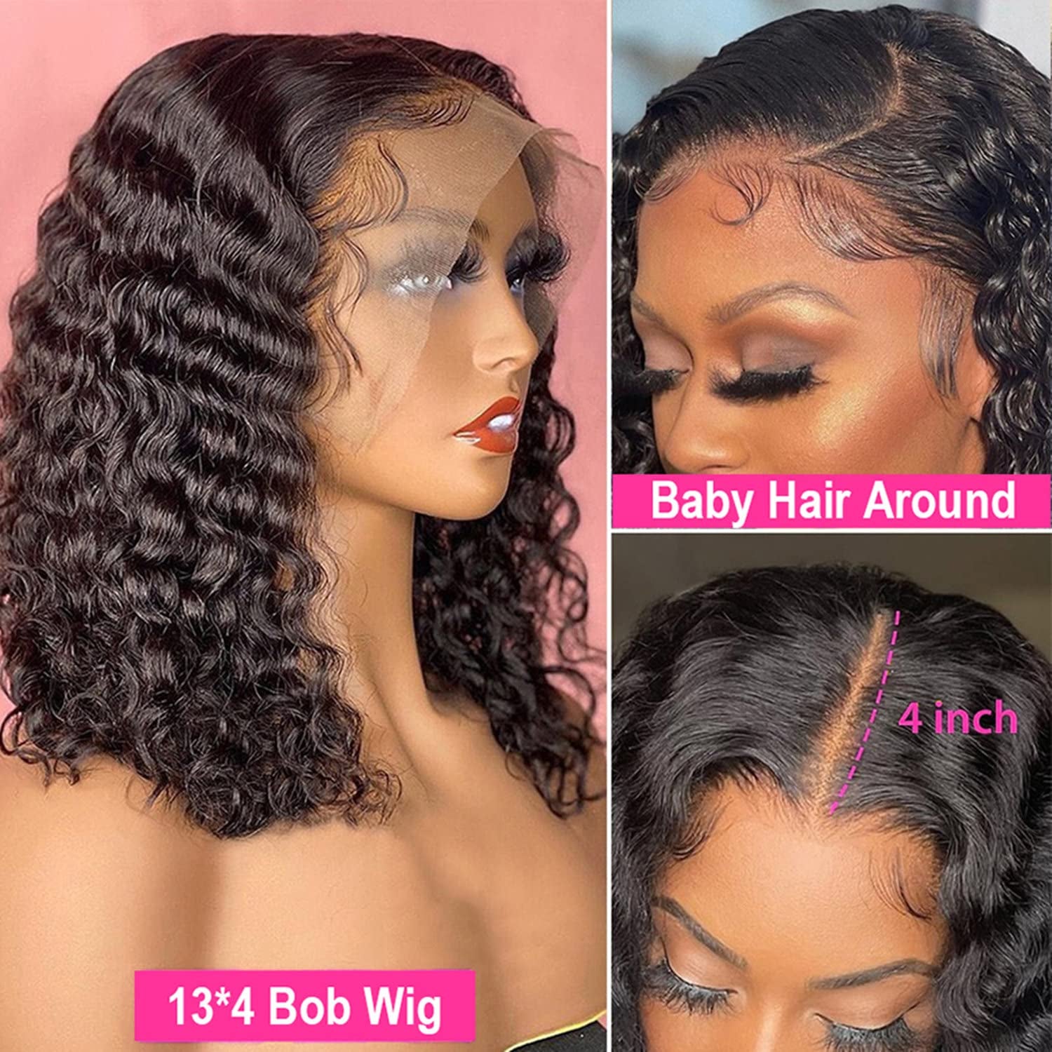 12 Inch Bob Wig Human Hair 13X4 Deep Curly Lace Front Wig Human Hair Short Bob Wigs for Black Women Glueless HD Lace Front Wigs Human Hair Pre Plucked with Baby Hair Natural Hairline (13X4 Bob Wig)