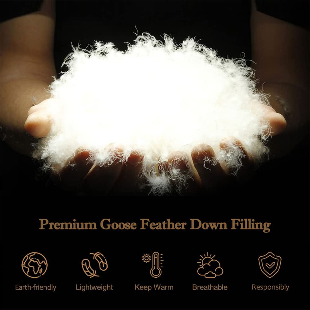 Luxury King Goose Feathers down Comforter, Ultra-Soft Egyptian Cotton Cover, 750 Fill Power Medium Weight for All Season Hotel Style Fluffy Duvet Insert with Ties (106X90 Inches, White)
