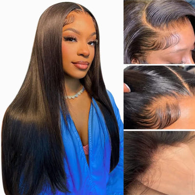 Straight Lace Front Wigs Human Hair Pre Plucked 13X4 Transparent HD Lace Frontal Wigs 180% Density Glueless Lace Front Wig Brazilian Virgin Human Hair Wig for Black Women with Baby Hair 24 Inch