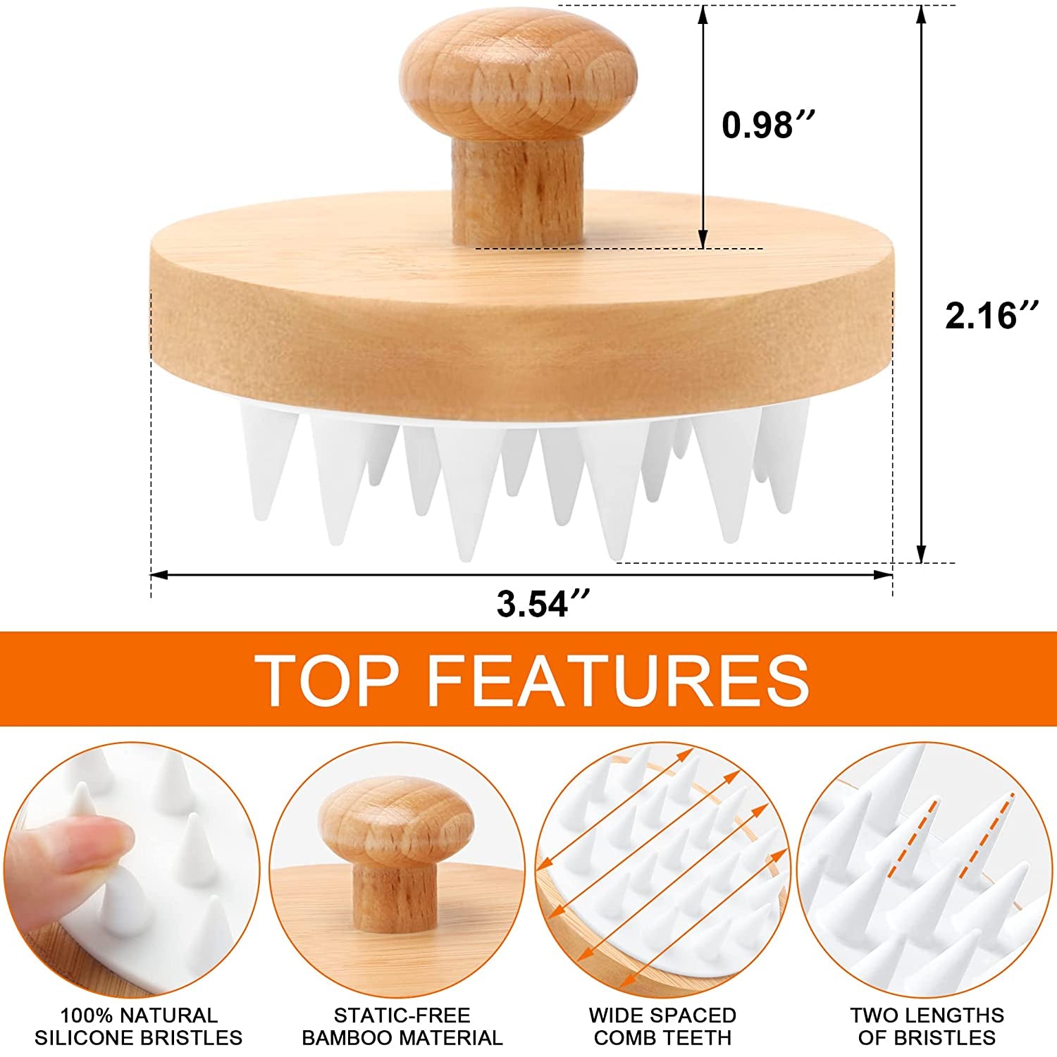 Scalp Massager Hair Brush,Scalp Scrubber Shampoo Brush with Soft Silicone Bristles,Wooden Scalp Massager Hair Growth for Dandruff Removal,Wet Dry Hair Massager Scalp Brush for Men Women Kids Pet,Round