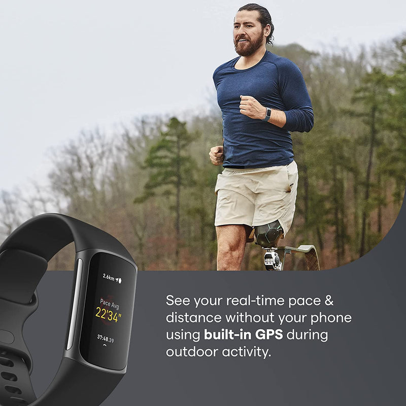 Fitbit Charge 5 Advanced Health & Fitness Tracker with Built-In GPS, Stress Management Tools, Sleep Tracking, 24/7 Heart Rate and More, Black/Graphite, One Size (S &L Bands Included)