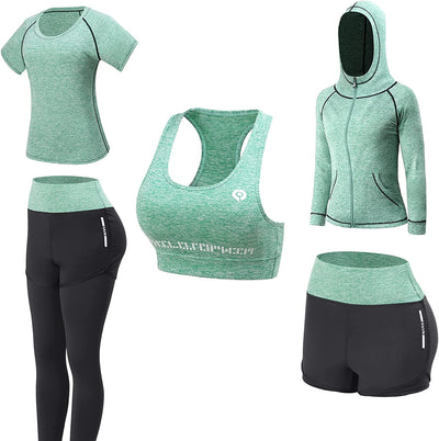 Women Workout Clothes Set 5 PCS Exercise Athletic Outfits Set