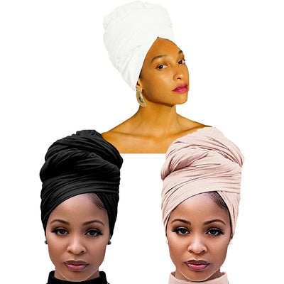 3PCS Head Wraps for Black Women Turban Headwraps Stretchy African Hair Wraps Jersey Head Scarf Tie Headbands