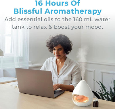 ® Pureglow™ Crystal - 2-In-1 Himalayan Salt Lamp & Ultrasonic Essential Oil Diffuser, Original Salt Therapy Lamp, 100% Pure Himalayan Salt, Ambient Glow, 160 Ml 16-Hour Tank (White)