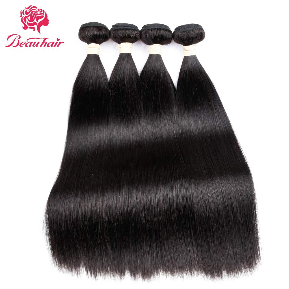 Straight Human Hair Bundles 100% Unprocessed Brazilian Straight Virgin Human Hair 4 Bundles Human Hair Extensions Natural Black Color(18 20 22 24)