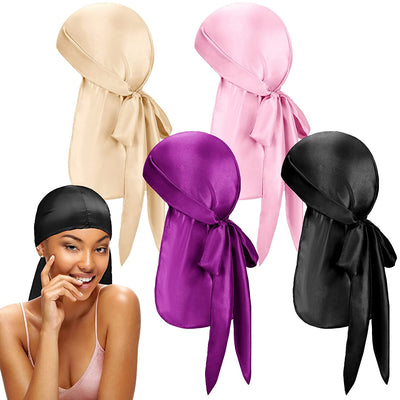 4 Pcs Satin Wrap Scarf Satin Hair Wrap Silk Head Scarf for Sleeping Women Tie up Durag Women Satin Hair Scarf Multicolor