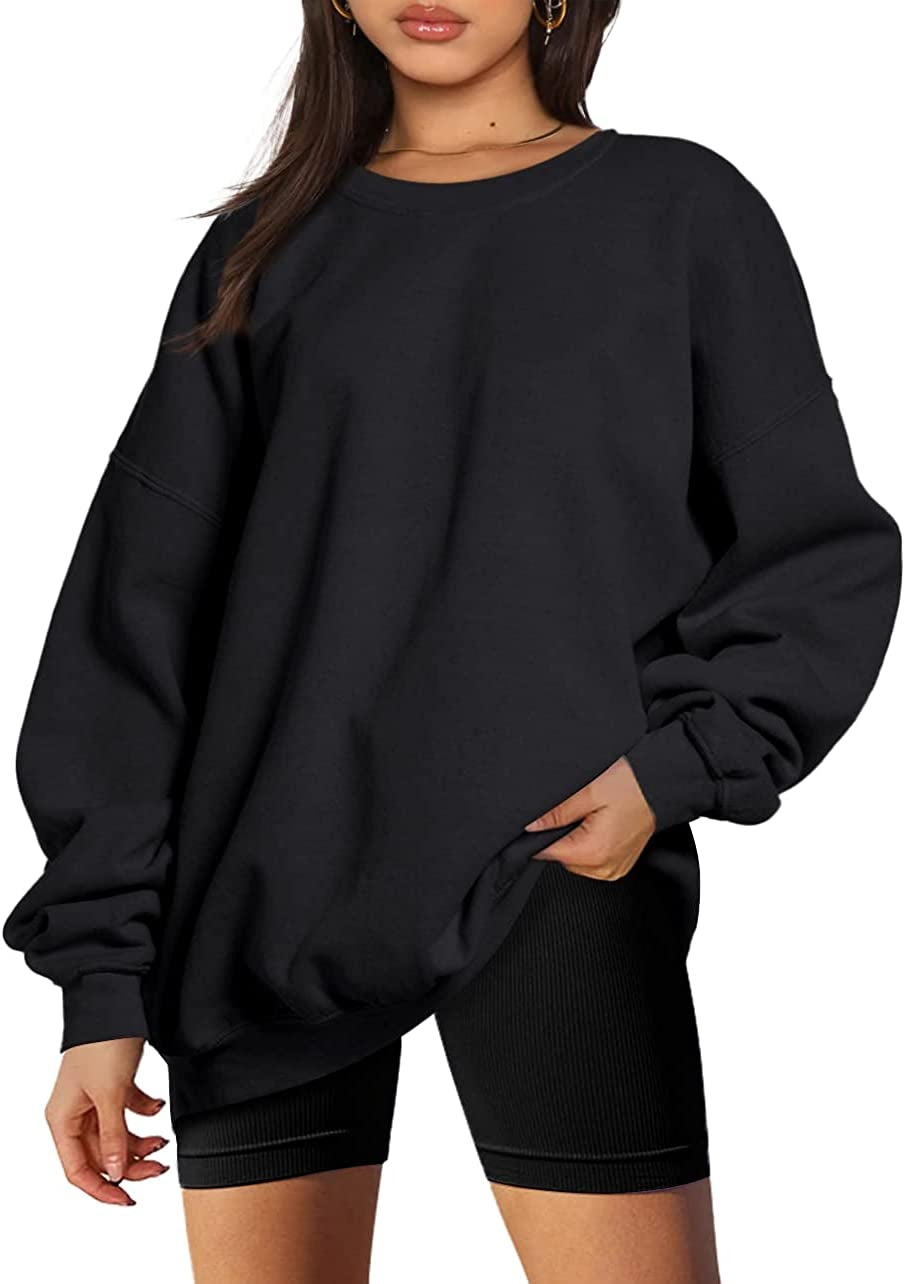 Womens Oversized Sweatshirts Hoodies Fleece Crew Neck Pullover Sweaters Casual Comfy Fall Fashion Outfits Clothes 2023