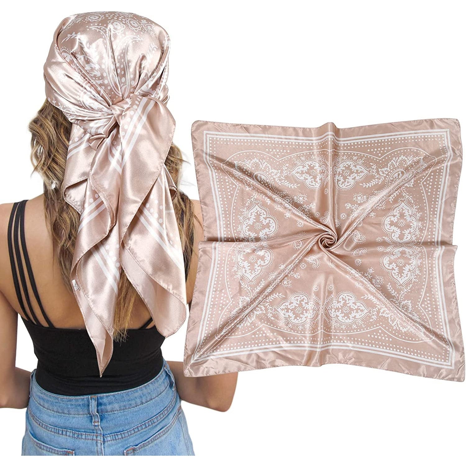 35" Large Square Satin Head Scarf - Silk Hair Scarf Square Hair Bandanas Large Scarf Sleeping Head Wraps for Women