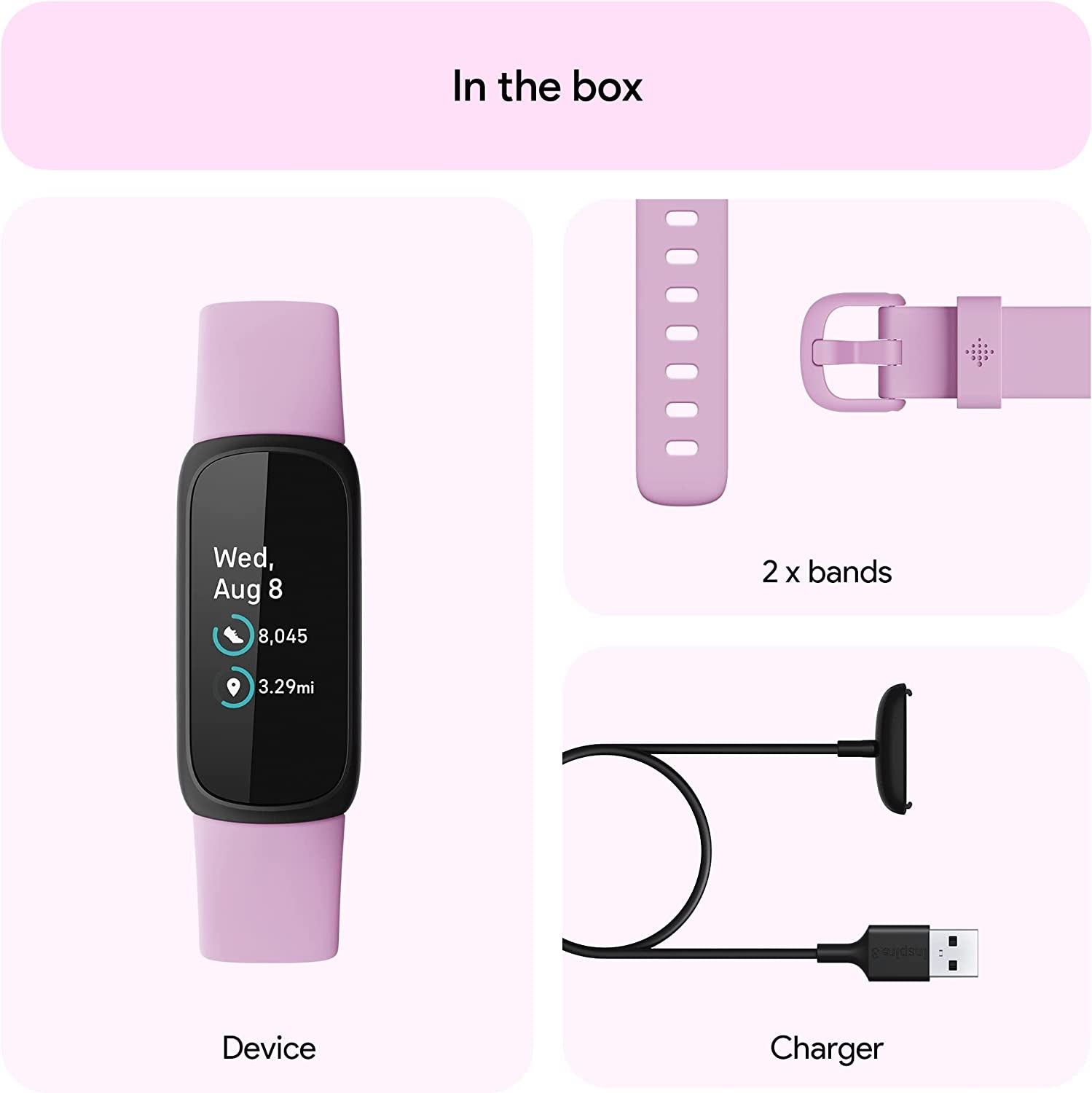 Fitbit Inspire 3 Health & Fitness Tracker with Stress Management, Workout Intensity, Sleep Tracking, 24/7 Heart Rate and More, Lilac Bliss/Black, One Size (S & L Bands Included)