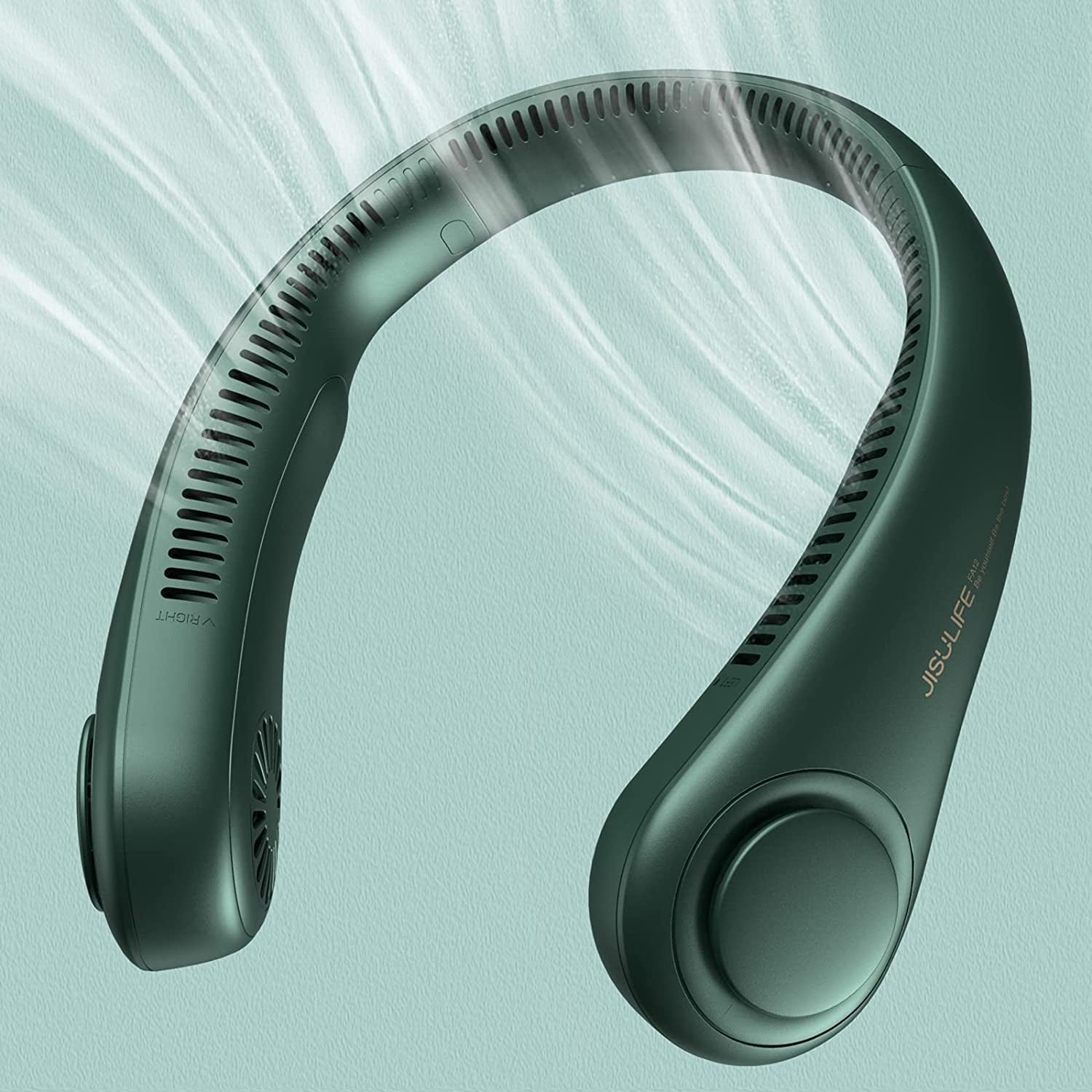 Portable Neck Fan, Hands Free Bladeless Fan, 4000 Mah Battery Operated Wearable Personal Fan, Leafless, Rechargeable, Headphone Design, USB Powered Desk Fan,3 Speeds-Dark Green