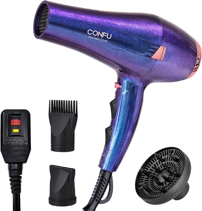 Professional Hair Dryer, Compact Blow Dryer, Negative Ionic Hair Dryer with Diffuser and Concentrator, for Quick Drying, ETL Certified, Purple