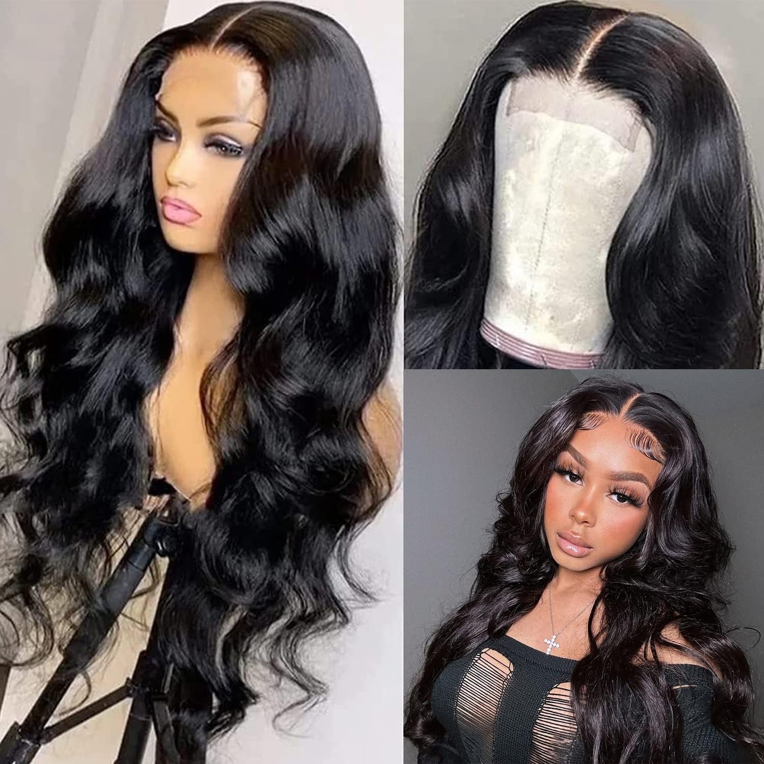 Body Wave Closure Wigs Human Hair 150% Density Glueless Wigs Human Hair Pre Plucked with Baby Hair 4X4 HD Transparent Lace Front Wigs for Black Women Bleached Knots Natural Color 16 Inch