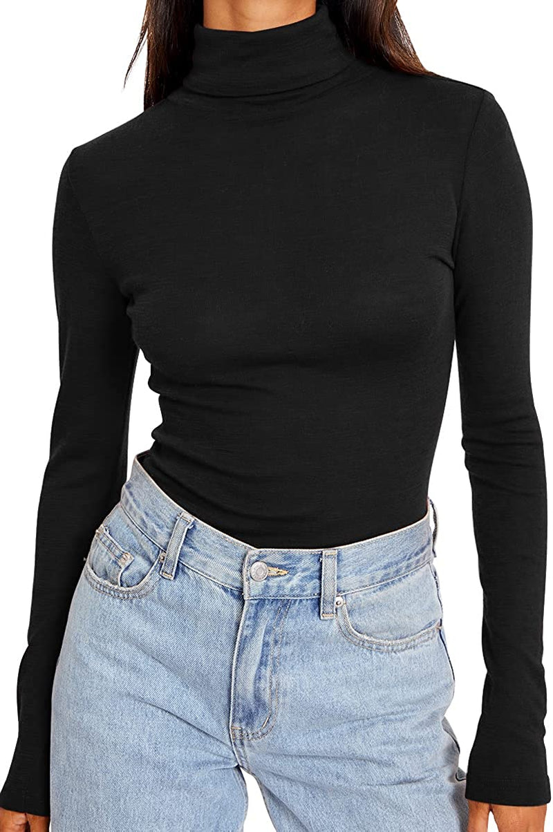 Women'S Turtleneck Long Sleeve Shirts Fall Fashion 2022 Basic Layering Slim Fit Soft Thermal Underwear Tops
