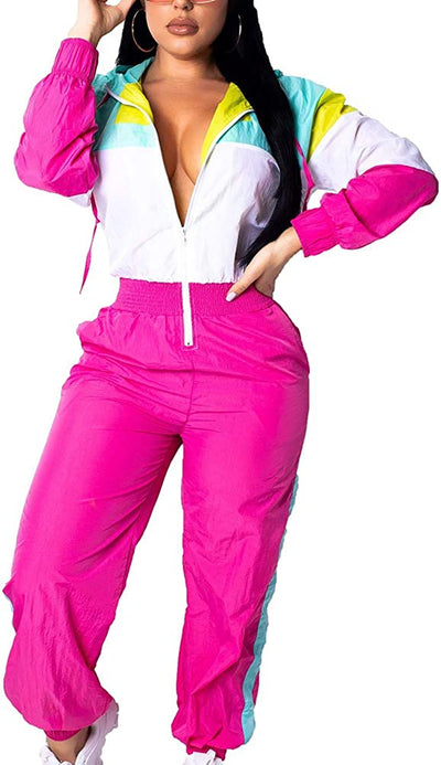 Women'S Pullover Hoodies Jumpsuit Zipper Jacket Windbreaker Elastic Waistband Pants One Piece Outfits Tracksuit Set