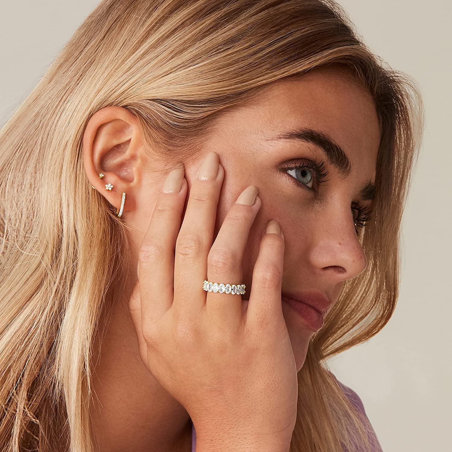 14K Gold Plated Rings Oval Cubic Zirconia Love Ring | Eternity Ring | 5Mm Stackable Rings for Women | Gold Rings for Women