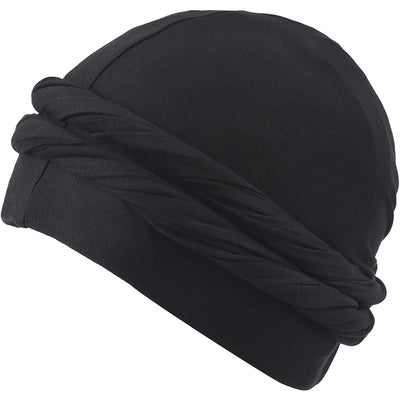 Vintage Turban Headwear for Men Soft Twist Head Wrap Hats Stretch Modal and Satin Lined Turban Scarf Tie, Black