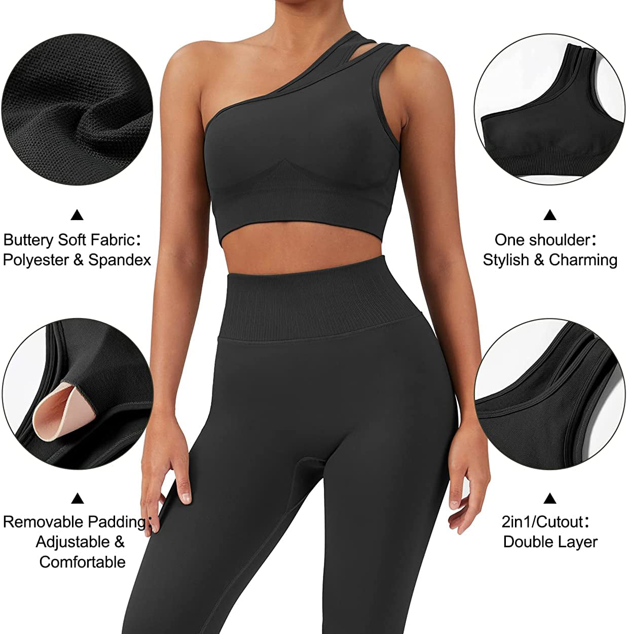 Workout Set for Women 2 Piece Seamless One Shoulder Sports Bra Scrunch Butt Lifting Leggings Gym Outfits Tracksuits