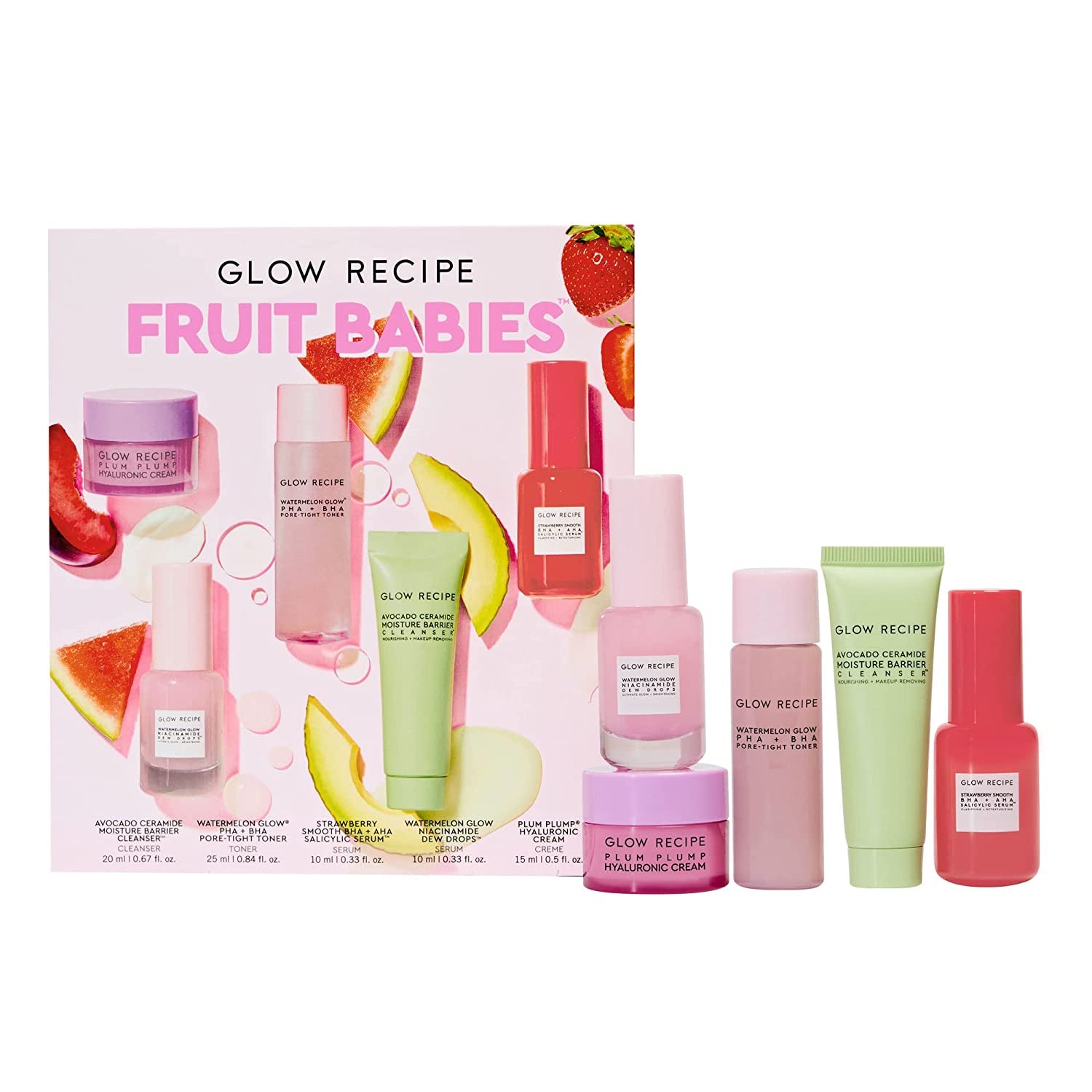 - Fruit Babies Bestsellers Kit - Mini Travel Size Beauty Essentials - Avocado Foam Cleanser, Niacinamide Dew Drops Serum, Pore-Tight Toner, Salicylic Serum, Hyaluronic Acid Cream (5 Count)