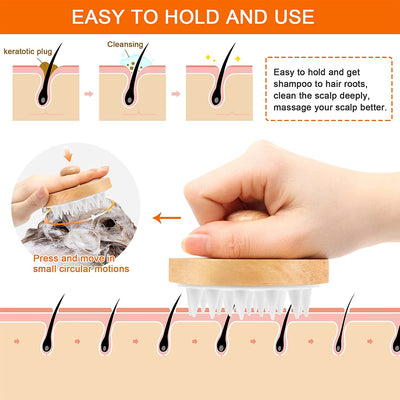 Scalp Massager Hair Brush,Scalp Scrubber Shampoo Brush with Soft Silicone Bristles,Wooden Scalp Massager Hair Growth for Dandruff Removal,Wet Dry Hair Massager Scalp Brush for Men Women Kids Pet,Round
