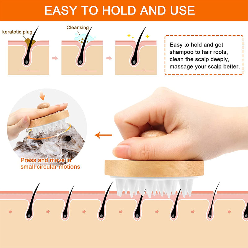 Scalp Massager Hair Brush,Scalp Scrubber Shampoo Brush with Soft Silicone Bristles,Wooden Scalp Massager Hair Growth for Dandruff Removal,Wet Dry Hair Massager Scalp Brush for Men Women Kids Pet,Round