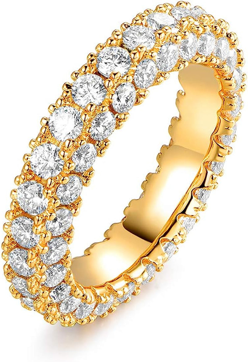 Womens 3 Row Eternity Ring Wedding Band 18K White Gold or Rose Gold Plated Cubic Zirconia Eternity Band Ring Jewelry